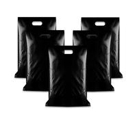 WINCUR 50PCS Small Plastic Bag with Die Cut Handle, Reusable Thick Pack Bulk Treat Bag with Handle for Birthday Party,festival party(Black 25 * 35cm/9.84 * 13.77")