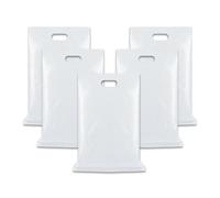 WINCUR 50PCS Small Plastic Bag with Die Cut Handle, Reusable Thick Pack Bulk Treat Bag with Handle for Birthday Party,festival party(Ivory 25 * 35cm/9.84 * 13.77")