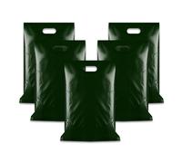 WINCUR 50PCS Small Plastic Bag with Die Cut Handle, Reusable Thick Pack Bulk Treat Bag with Handle for Birthday Party,festival party(Olive 25 * 35cm/9.84 * 13.77")