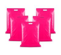 WINCUR 50PCS Small Plastic Bag with Die Cut Handle, Reusable Thick Pack Bulk Treat Bag with Handle for Birthday Party,festival party(Magenta 40 * 50cm/15.74 * 19.68")