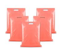 WINCUR 50PCS Small Plastic Bag with Die Cut Handle, Reusable Thick Pack Bulk Treat Bag with Handle for Birthday Party,festival party(Pink 30 * 40cm/11.81 * 15.74")