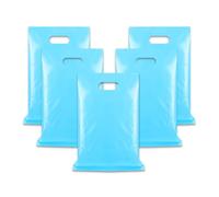 WINCUR 50PCS Small Plastic Bag with Die Cut Handle, Reusable Thick Pack Bulk Treat Bag with Handle for Birthday Party,festival party(Light Blue 20 * 28cm/7.87 * 11.02")