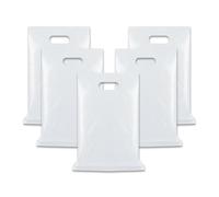 WINCUR 50PCS Small Plastic Bag with Die Cut Handle, Reusable Thick Pack Bulk Treat Bag with Handle for Birthday Party,festival party(Ivory 20 * 28cm/7.87 * 11.02")