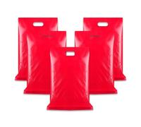 WINCUR 50PCS Small Plastic Bag with Die Cut Handle, Reusable Thick Pack Bulk Treat Bag with Handle for Birthday Party,festival party(Red 25 * 35cm/9.84 * 13.77")