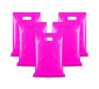 WINCUR 50PCS Small Plastic Bag with Die Cut Handle, Reusable Thick Pack Bulk Treat Bag with Handle for Birthday Party,festival party(Fuchsia 20 * 28cm/7.87 * 11.02")