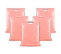 WINCUR 50PCS Small Plastic Bag with Die Cut Handle, Reusable Thick Pack Bulk Treat Bag with Handle for Birthday Party,festival party(Light Pink 30 * 40cm/11.81 * 15.74")