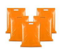 WINCUR 50PCS Small Plastic Bag with Die Cut Handle, Reusable Thick Pack Bulk Treat Bag with Handle for Birthday Party,festival party(Orange 35 * 45cm/13.77 * 17.71")