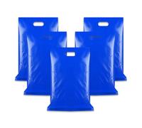 WINCUR 50PCS Small Plastic Bag with Die Cut Handle, Reusable Thick Pack Bulk Treat Bag with Handle for Birthday Party,festival party(Navy Blue 25 * 35cm/9.84 * 13.77")