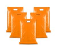 WINCUR 50PCS Small Plastic Bag with Die Cut Handle, Reusable Thick Pack Bulk Treat Bag with Handle for Birthday Party,festival party(Orange 25 * 35cm/9.84 * 13.77")