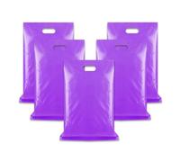 WINCUR 50PCS Small Plastic Bag with Die Cut Handle, Reusable Thick Pack Bulk Treat Bag with Handle for Birthday Party,festival party(Purple, 25 * 35cm/9.84 * 13.77")