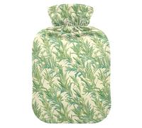 Wind-Blown Green Leafs Travel Hot Water Bottle with Soft Cover, 1L Water Bottle Bag for Hot and Cold Therapies
