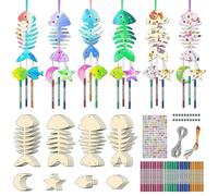 Wind Campaign Kit - 12 Pack Wooden Craft Set, Coloring Projects With Birds, Cat, Fish Bone Shapes | Spring Activity Ornaments Kit