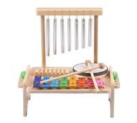 Wind Chime 4-in-1 Musical Instruments Set Kids Drum Xylophone Guiro Scraper Wood Windchime with 2 Mallets Natural Wooden Music Kit Birthday Gifts for Boys Girls