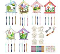 Wind Chime Crafts for Kids,12 Pack Arts and Crafts Wind Chime | Wooden Coloring Kit - Make Your Own Cat Birdhouse Fishbone Unfinished Ornaments for Girls Boys