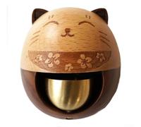 Wind chime doorbell featuring wooden lucky cat and copper bell, suction cup mounted for smooth surfaces, creating melodic tones to greet visitors (The Rich Cat)