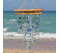 Wind Chime Handcrafted Sea Glass Driftwood Windchimes,Beach-Inspired Handworks,Sandblasted Found Wood Chimes,Hanging Outdoor Indoors Sea Art Decor Gift for Women Beach Lovers