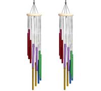 Wind Chime, Wind Chimes for Garden, Outdoor Wind Chimes with Twelve Colourful Tubes, Two Wind Chimes Set with White Wooden Design, Ideal for Garden and Outdoor Spaces