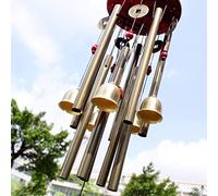 Wind Chime, Wish You Prosperity: Traditional Chinese Amazing 4 Tubes 5 Bells and Wooden Base Bronze Windchime for Outdoor Patio, Garden and Interior Decor