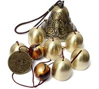 Wind Chime, Wish You Prosperity: Traditional Chinese Amazing 4 Tubes 5 Bells and Wooden Base Bronze Windchime for Outdoor Patio, Garden and Interior Decor