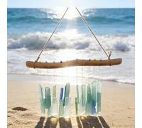 Wind Chime with Harmonious Tone Created from Sea Glass and Driftwood for Peaceful Garden Balcony or Sunroom Setting