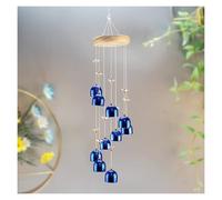 Wind Chimes,Brass Hanging Bells,Ten Decorative,Solid Wood Dome Support Frame,Suitable for Bedrooms and Courtyards(Blue)