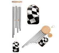 Wind Chimes for Outside Memorial Wind Chime with Catcher Black White Checkered Flags Decoration Windchime Deep Tone Outdoor Winds Bell for Patio Porch Garden Window Decor