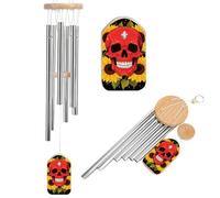 Wind Chimes for Outside Memorial Wind Chime with Catcher Red Skull & Yellow Sunflowers Decoration Windchime Deep Tone Outdoor Winds Bell for Patio Porch Garden Window Decor