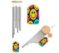 Wind Chimes for Outside Plaid Happy Face Pattern Aluminum Tube Windchime with 6 Tuned Tubes Large Memorial Windchime Sympathy Wind-Chime for Outdoor Garden Patio Porch 20.5 Inch