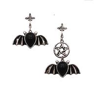 Wind Dark Punk Gothic Personality Exaggerated Asymmetrical Bat Pentagram Cross Stud Earrings Handmade Earrings Exquisite/B