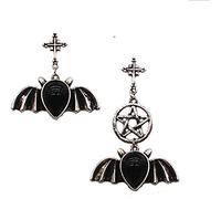 Wind Dark Punk Gothic Personality Exaggerated Asymmetrical Bat Pentagram Cross Stud Earrings Handmade Earrings Exquisite/A