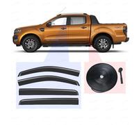 Wind Deflectors + Door Edge Protector Kit for Ford Ranger Accessories 2012-2022| Car Rain Window Shield Visor Auto Anti-Scratch Edging Rubber Trim Stripe Guards Cover w Hammer | OEM Style Fit