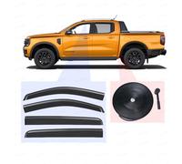 Wind Deflectors + Door Edge Protector Kit for Ford Ranger Accessories 2023-2026| Car Rain Window Shield Visor Auto Anti-Scratch Edging Rubber Trim Stripe Guards Cover w Hammer | OEM Style Fit