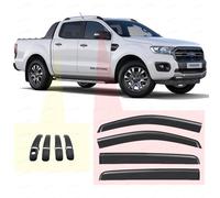 Wind Deflectors + Door Handle Protectors Covers Kit for Ford Ranger Accessories 2012-2022| Car Rain Window Door Shield Visor Guards | Smokey Tint Tape-Fit | OEM Style Fit