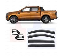 Wind Deflectors + Side Vent Cover Kit for Ford Ranger Accessories 2016-2022| Car Rain Window Shield Visor Guards Intake Air Flow Grille Trim Protector | Smokey Tint Tape-Fit | OEM Style Fit