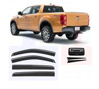 Wind Deflectors + Tailgate Door Handle Surrounds Kit for Ford Ranger Accessories 2012-2022| Car Rain Window Rear Tail Gate Door Trim Shield Visor Guards Cover | Smokey Tint Tape-Fit | OEM Style Fit
