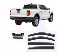 Wind Deflectors + Tailgate Door Handle Surrounds Kit for Ford Ranger Accessories 2023-2026| Car Rain Window Rear Tail Gate Door Trim Shield Visor Guards Cover | Smokey Tint Tape-Fit | OEM Style Fit