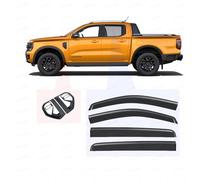 Wind Deflectors + Wing Mirror Covers Kit for Ford Ranger Accessories 2023-2026| Car Rain Window Shield Visor Guards Side Rearview Mirror Protector | Smokey Tint Tape-Fit | OEM Style Fit