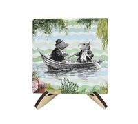 Wind In The Willows Ceramic Coaster Set - Storybook Inspired Gifts - Square Drinks Coasters 4 Pack & Wood-Effect Coaster Stand