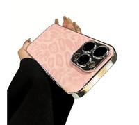Wind Leopard Print Self-Lens Film Phone Case,Luxury Leopard Pattern Plating Edge Case,Drop Protection for Women Girls Men (Pink,for iPhone14PROMAX)