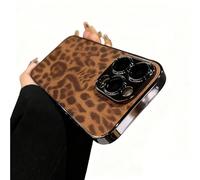 Wind Leopard Print Self-Lens Film Phone Case,Luxury Leopard Pattern Plating Edge Case,Drop Protection for Women Girls Men (Brown,for iPhone16PROMAX)