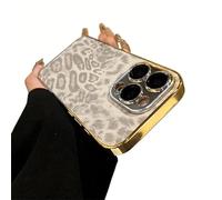 Wind Leopard Print Self-Lens Film Phone Case,Luxury Leopard Pattern Plating Edge Case,Drop Protection for Women Girls Men (Silver,for iPhone15PLUS)