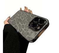 Wind Leopard Print Self-Lens Film Phone Case,Luxury Leopard Pattern Plating Edge Case,Drop Protection for Women Girls Men (Black,for iPhone12PROMAX)