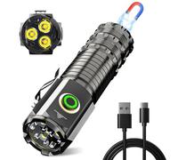 Wind&Moon Small Powerful Torch Rechargeable,High Lumens Led Torches Super Bright Battery Powered,Pocket Torch 5 Modes IPX5 Waterproof Magnetic Clip On Head Torch for Camping,Travel,Hiking,Emergency