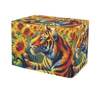 Wind-Resistant Vintage Tiger Sunflower Dog Crate Cover Roll-up Sides Crate Cover for Dog Medium