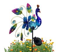 Wind Sculptures & Spinners, Peac-ocks Shape Garden Spinners, Vibrant Bright Colors Wind Sculpture Solar-Powered Outdoor Decor with Glow, Solar Peac-ock Windmill Outdoor Windmill Solar