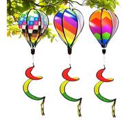 Wind Spinner, Hot Air Balloon Wind Spinner, 3-Pack Rainbow Twisted Decorative Pinwheels, Hangable Whirlygig for Lawn, Yard, Garden, Patio, Outdoor, Weather-Resistant, Rotating Garden Decor