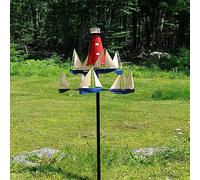 Wind Spinner Kinetic Art, Whirligig Sculpture for Garden, Outdoor Yard Decor, Sailing Boat and Lighthouse Design