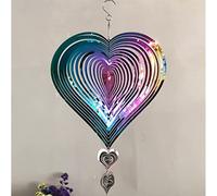 Wind Spinner Outdoor Metal Decorations,Purple-Green Gradient Love Heart 3D StainlessMetal Hanging Wind Spinners Spiral Heart Wind Chime 360 Degrees Spinnersfor Outdoor Indoor Decoration