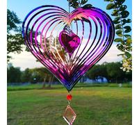 Wind Spinner Purple Gradient Love Heart 3D Metal Hanging Wind Spinners Stainless Steel Yard Art Decorations Indoor/Outdoor Kinetic Wind Sculptures,8 Inch (Purple-15inch)