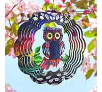 Wind Spinners for Garden Hanging Large Metal Wind Chimes Outdoor Owl Wind Spinners (11.8x11.8inch), with 2Pcs Wall Nails